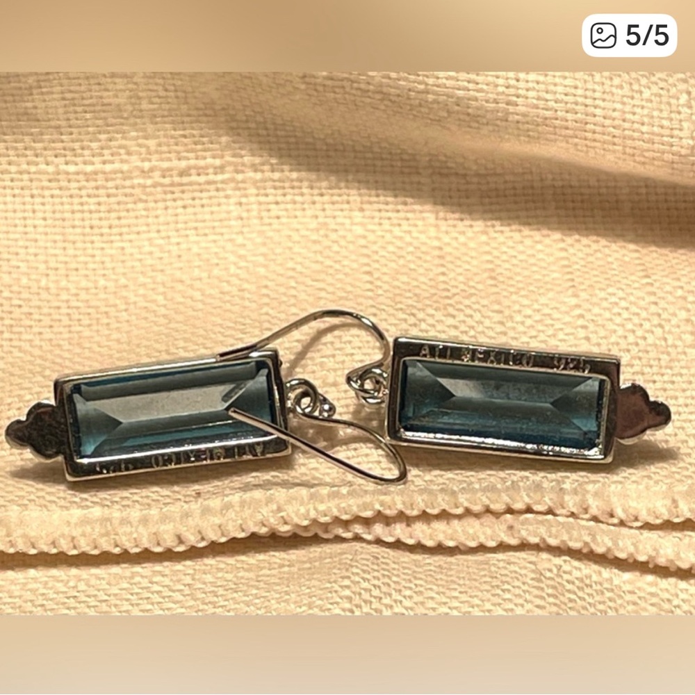 Vintage Estate Sterling Silver 925 made in Mexico blue stone dangle earrings - Picture 8 of 8